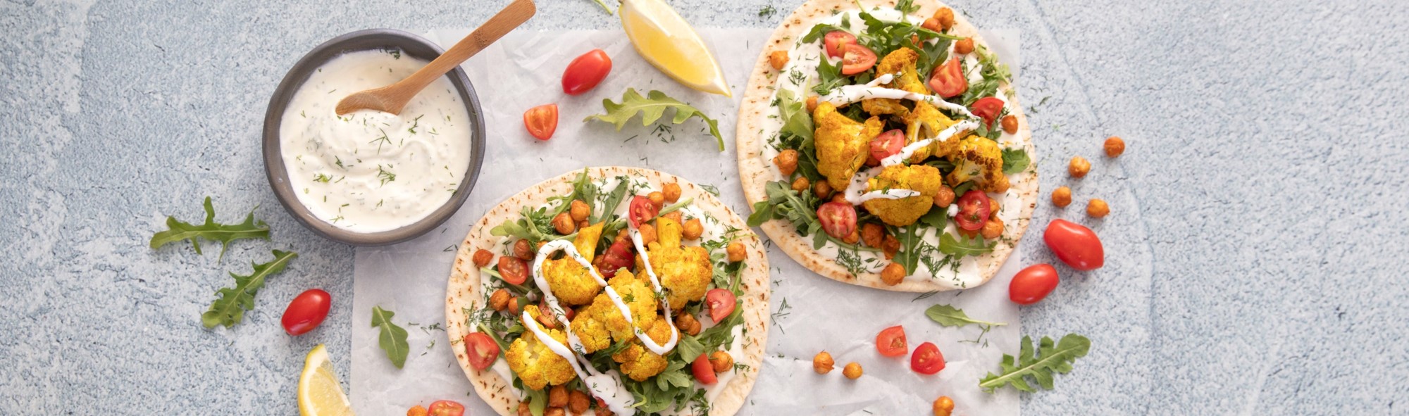 Roasted Cauliflower and Chickpea Pita