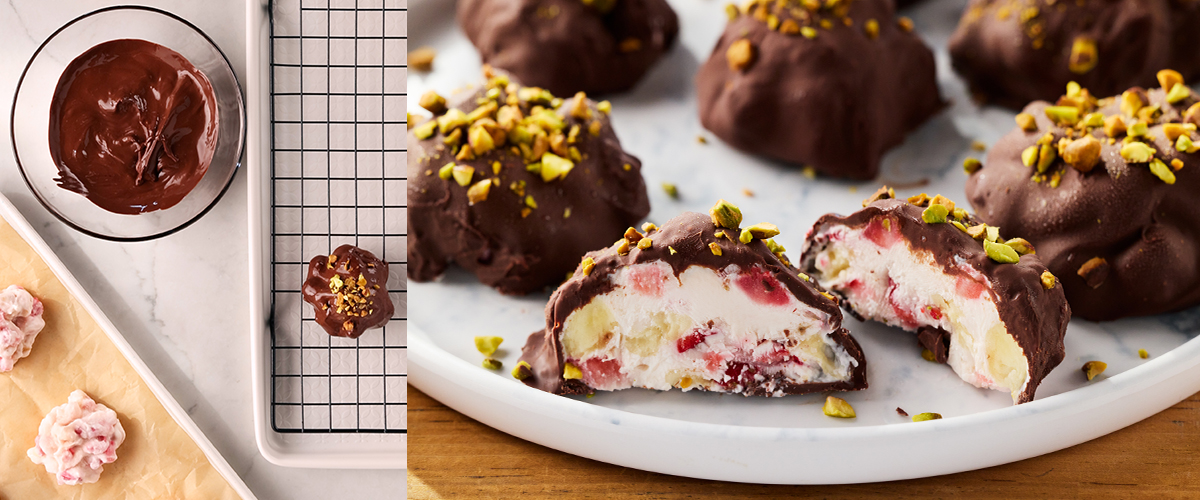 Chocolate Covered Strawberry and Banana Yoghurt Clusters