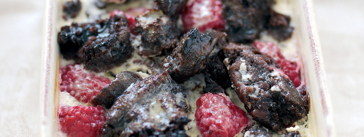 Baked Chocolate Muffin & Raspberry Pudding